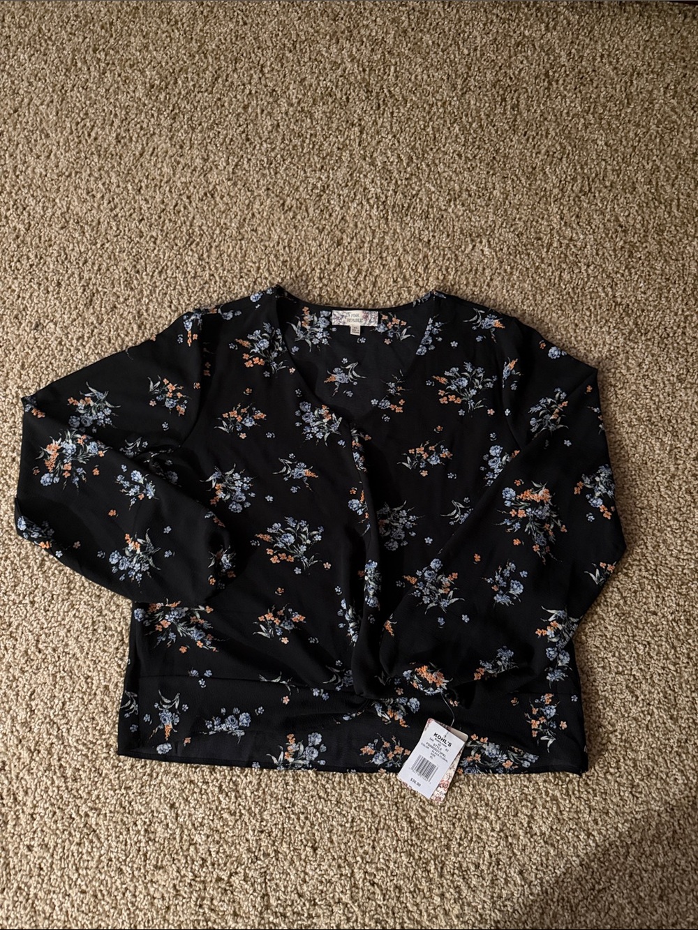 Pink Republic Black Floral Tie-Front Blouse
